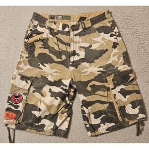 Vintage Y2K JNCO 85 Camo Baggy Cargo Shorts Marines Military Patches Size 36